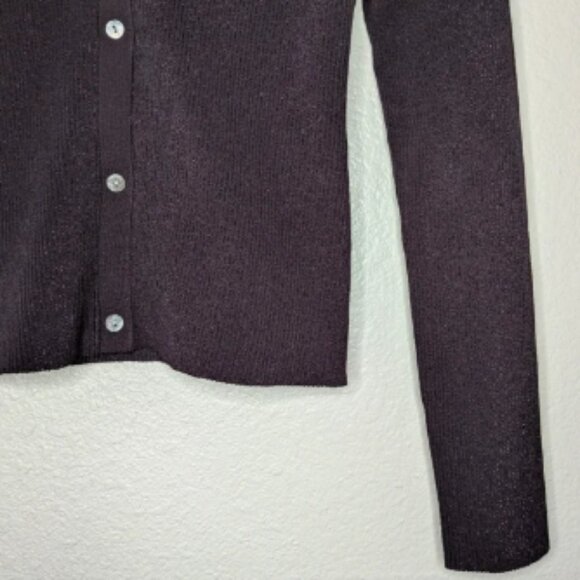 Theory Womens Purple Merlot Shimmer Compact Crepe Plaited Cardigan P 0 NWT - Picture 3 of 9